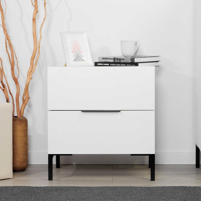 Hanah Home Mesilla de noche Kmd-1720-Dd-1, color Blanco, 2 cajones, 55x59x44 cm